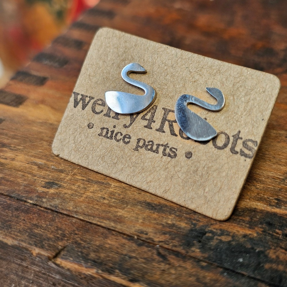Silver Swan Stainless Steel Stud Earrings Women OS Abstract Minimalist Modern